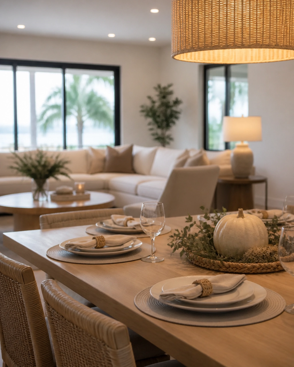 Refined furnished dining and living area prepared for a South Florida stay